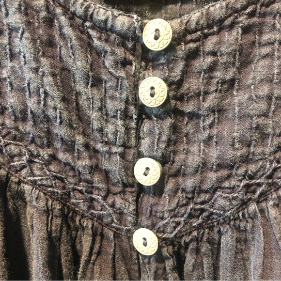 We the Free navy blue smocked neckline peasant cotton blouse bohemian style S - Picture 4 of 9